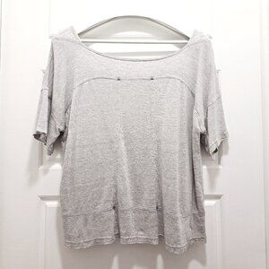 Eileen Fisher Linen Boat Neck Top Gray Stripe With Rivets Size Small